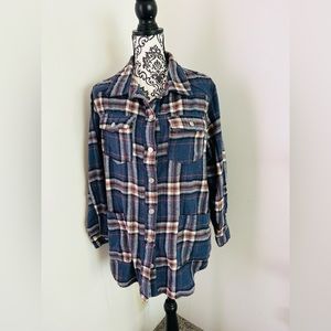 Canyon Creek Women’s Blue Plaid Button Up Long Sleeve Collared Shirt Jacket